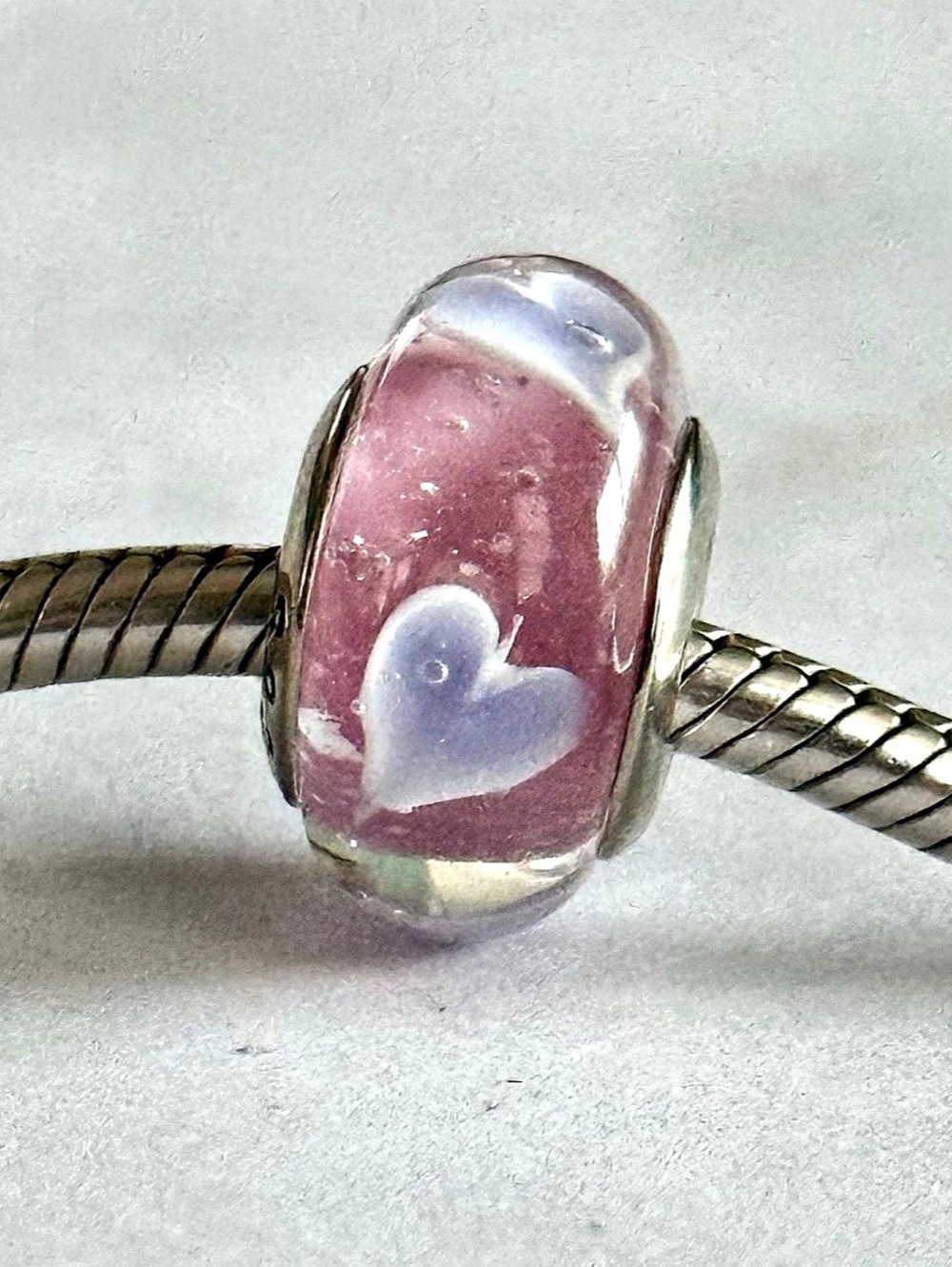 Pink and purple Hearts Murano Glass Charm fit Pandora Bracelet